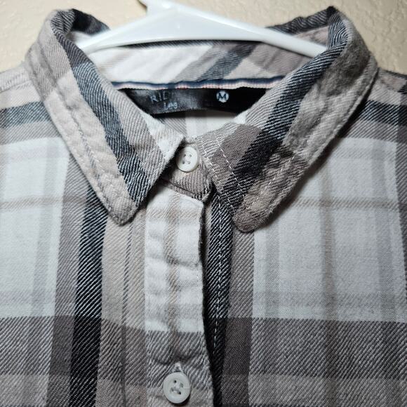 Riders Lee Neutral Plaid Flannel Grey Soft Cozy Women Medium Y2K Button Up Top - Picture 3 of 11